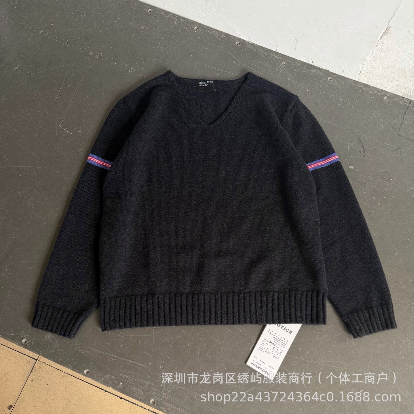 2026 Autumn/Winter New ERD Double-Sleeve Red and Blue Color-Block Striped Blended Cashmere Sweater, Wholesale and Dropshipping Available