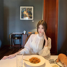 titi小姐姐【日光柔纱】长袖衬衫女秋法式宫廷风立领收腰雪纺上衣