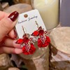 Red silver needle, retro demi-season earrings from pearl with bow, silver 925 sample, wide color palette