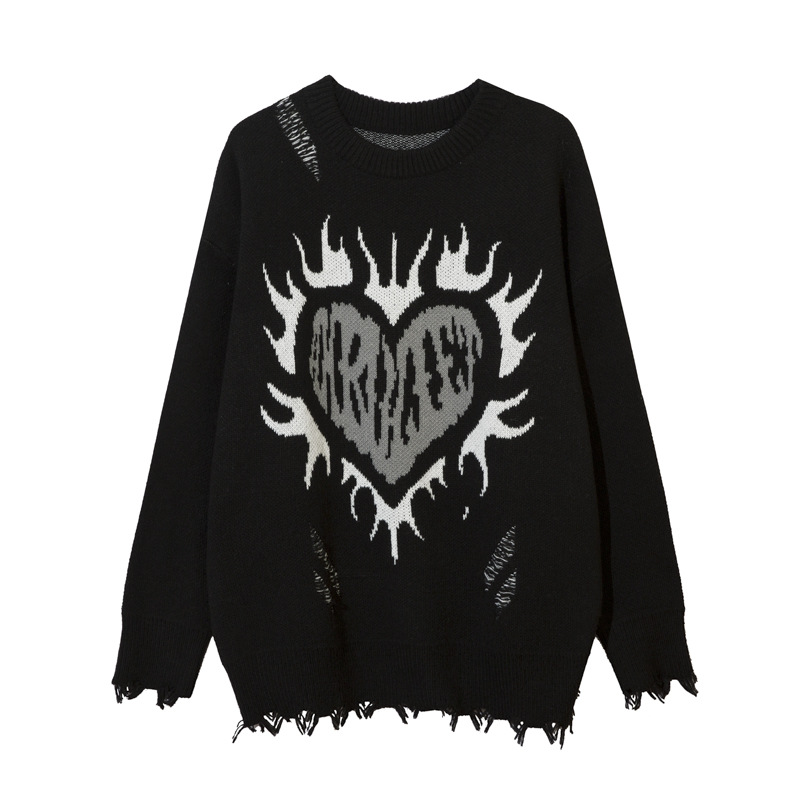 AK Vêtements pour hommes | Pull à manches longues d'automne, nouveau design de rue chic chinois, franges usées, tricot jacquard Love_voghion.com
