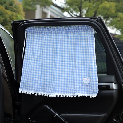 shading, Sun shade - plaid-curtain-bear-blue