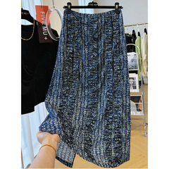 軽い高級感と高級感のあるレトロな小花柄リネンハイウエストヒップカバーロングスカート、夏に見栄えの良い女性用スカート