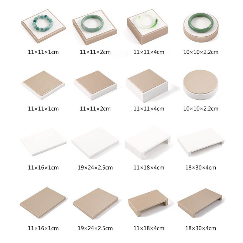 Display trays for jadeite jewelry, counter bases, exhibition cabinet pads, display racks for jewelry, display tables for accessories, and showcase stands for decorative items.