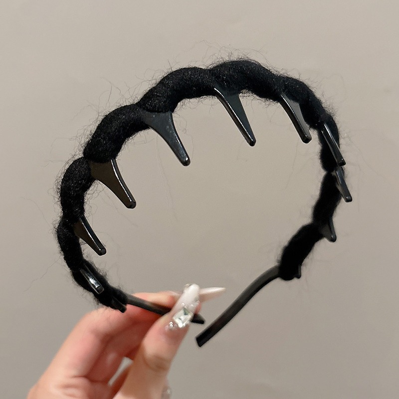 Alto cráneo de lana ondulado banda de cabello para mujeres lavado de cara maquillaje especial banda de cabello con dientes antideslizante acabado de cabello agrupado tocado