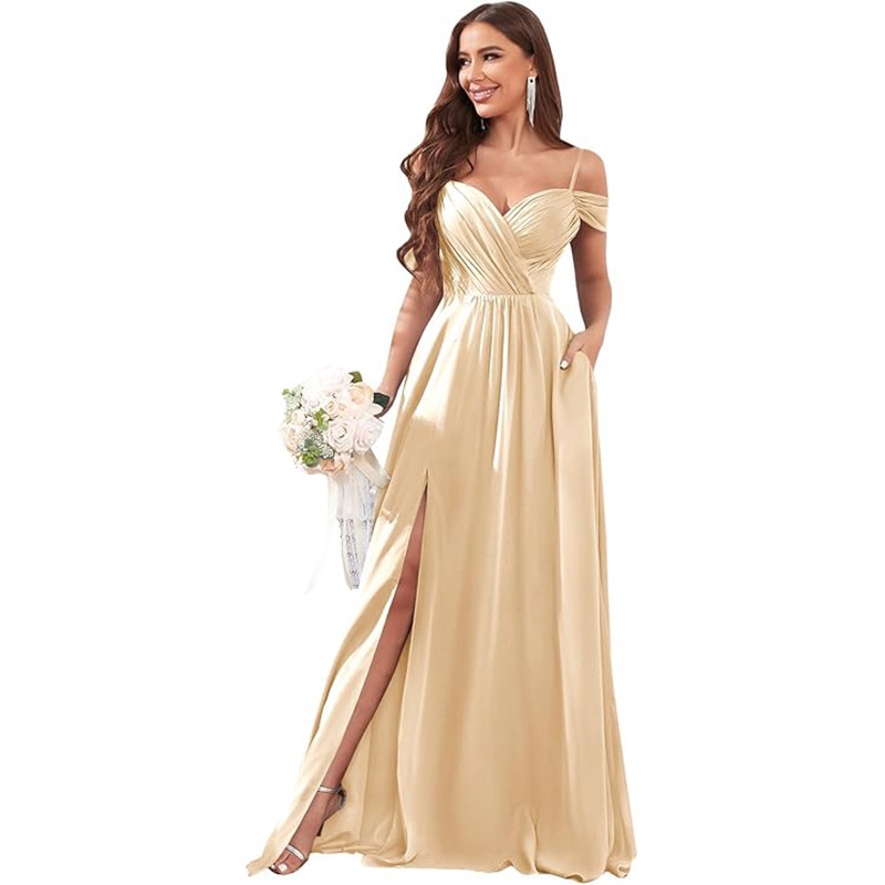 Vestido de noche de un solo hombro sexy europeo y americano, vestido de falda larga de cola de pez de encaje, dama de honor de gasa a nivel de diosa, caída delgada