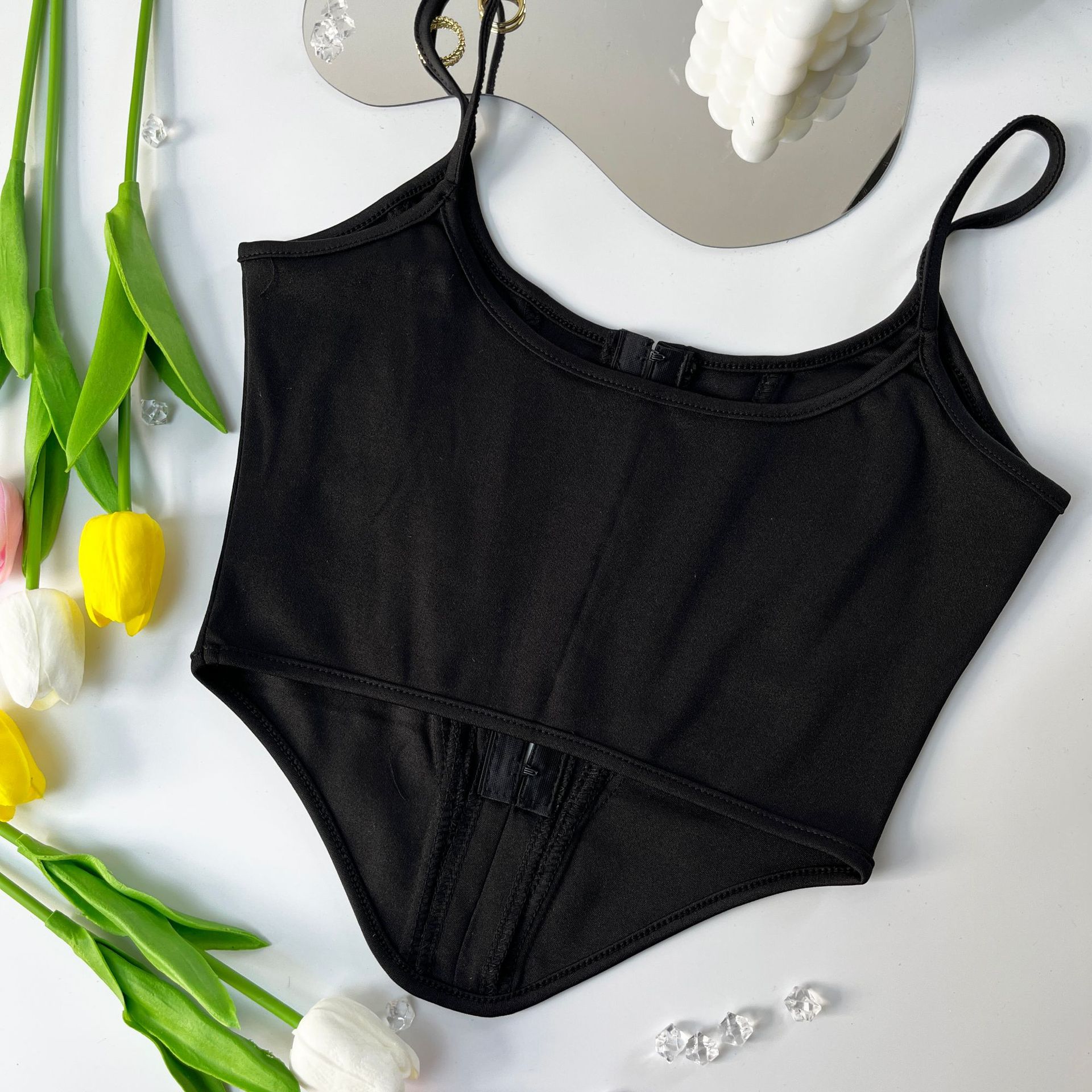 Backless Design Fashion Style Wholesale Women'S Fashion Solid Color Beige Black Backless Tank Tops
