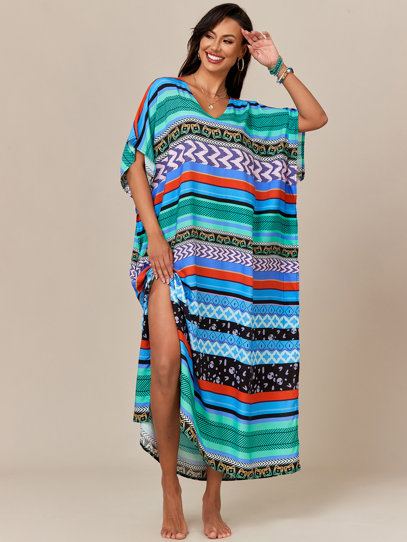 Blusa de playa con estampado de rayón europeo y americano transfronterizo bikini de vacaciones camisa de protección solar traje de baño blusa exterior M14