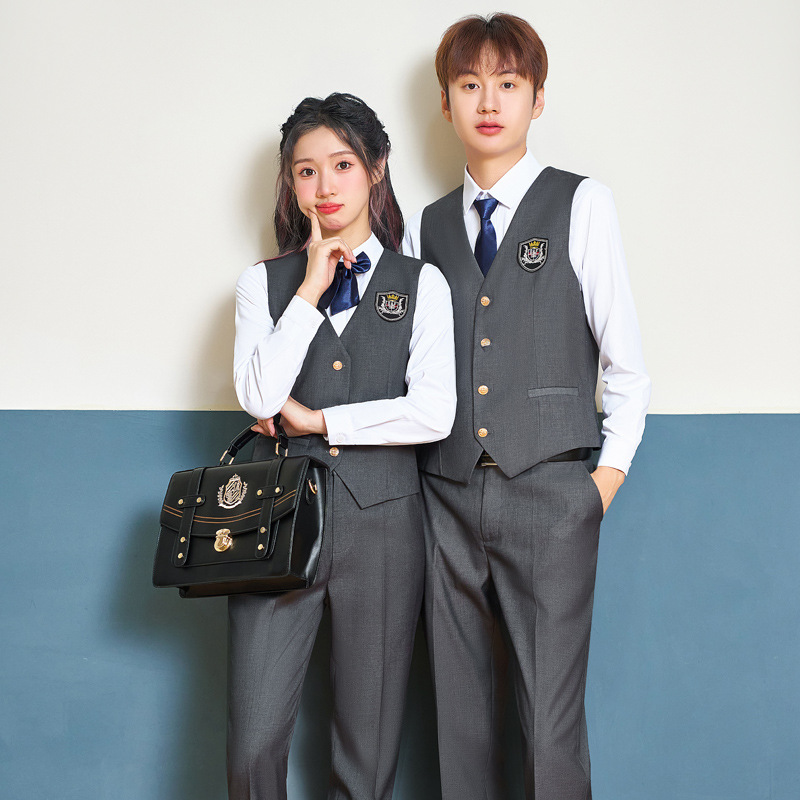 British Preppy Style Shirt Jk High School Uniform Vest Suit Women's Autumn and Winter New School Uniform Pleated Skirt Three-Piece Set