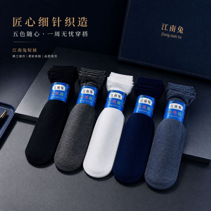 Summer men's thin mercerized short stockings mid-tube foot bath solid color socks wear-resistant anti-fading