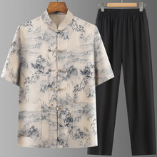 唐装男中老年爸爸夏装套装中国风60岁70爷爷老年人中式套装汉服