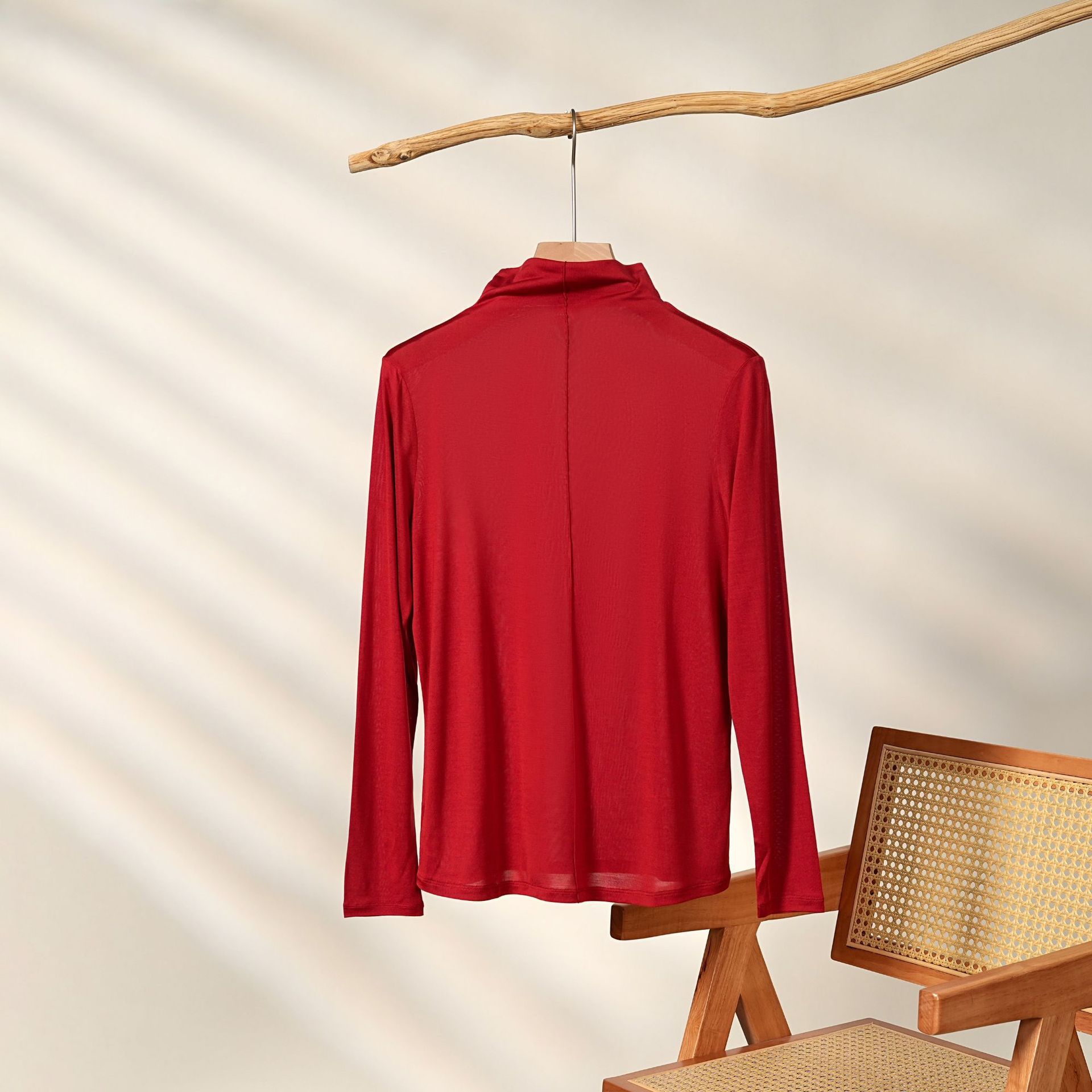 하프 터틀넥 다용도 바디 셔츠 레드