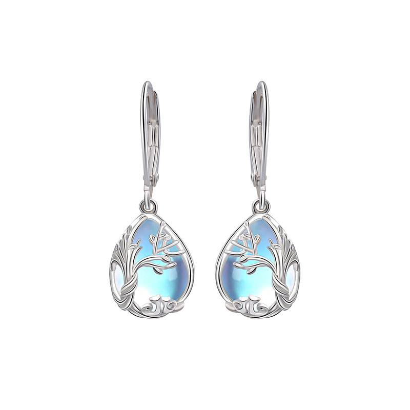 925 plata esterlina árbol de vida pendientes de piedra de luna pendientes de joyas transfronterizas para mujeres nichos europeos y estadounidenses de alta calidad pendientes de pendientes