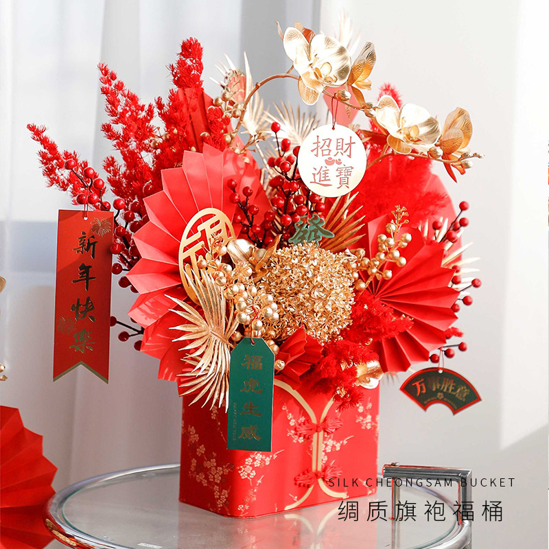 2025 seda cheongsam chino barril de bendición marea nacional estilo chino barril de abrazo de año nuevo flor caja de flores de bendición barril de bendición de año nuevo