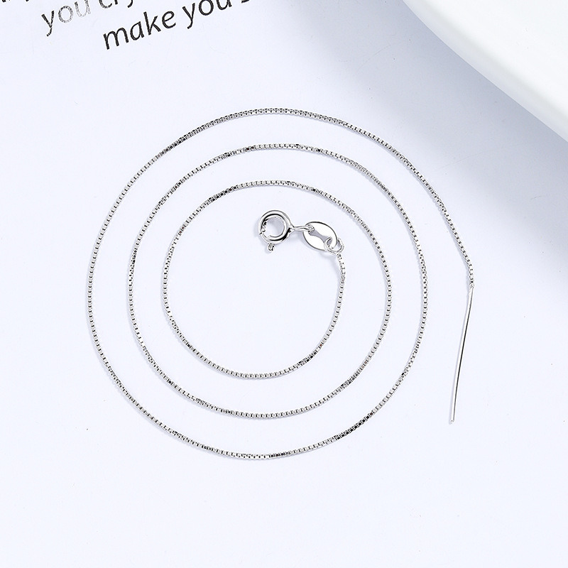 S925纯银镀18k金盒子项链可调节带针穿路路通diy万能针式配素链子