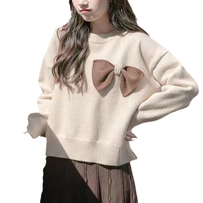 Bowknot de las mujeres con cuentas suéter de otoño e invierno nuevo estilo coreano suelta camisa de fondo de punto de moda estilo occidental prendas de vestir exteriores Top corto image 7