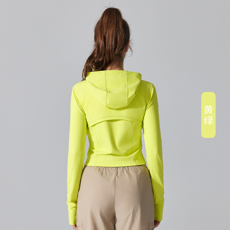 Otoño y invierno chaqueta deportiva con capuz chaqueta de yoga ropa de correr al aire libre chaqueta delgada elástica cremallera de manga larga mujer
