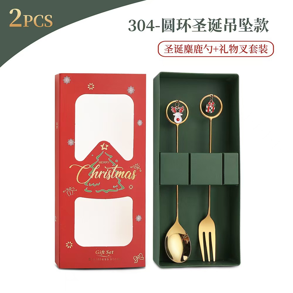 Cuchilleras de acero inoxidable transfronterizas muñecas de Navidad cucharas y tenedores juegos de regalo de café cucharas de postre horquilla de fruta pastel image 34