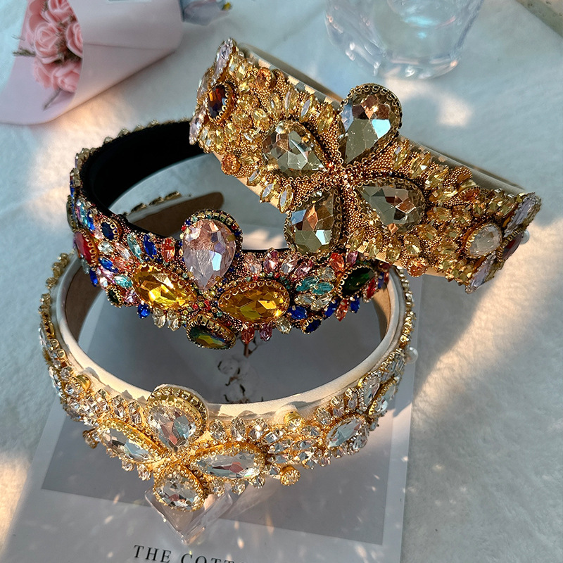 220g Weight Hair Band Hair Accessories Type Baroque Style Women'S Flower Handmade Diamond Hair Band