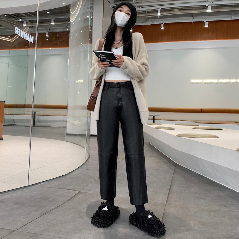 黑色PU皮裤女2025秋冬新款高腰九分气质靴裤休闲裤显瘦百搭直筒裤|undefined
