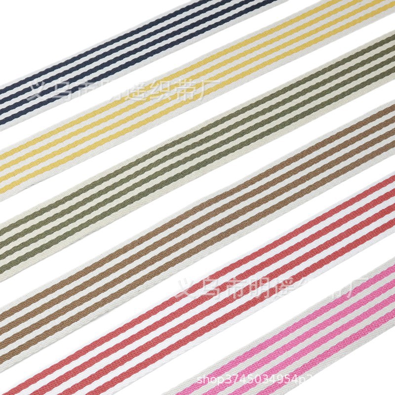 Fabricantes al por mayor 38MM nueve rayas poliéster cinta de algodón blanco rojo cinta de algodón bolsa de tela de tela twill cinta de algodón