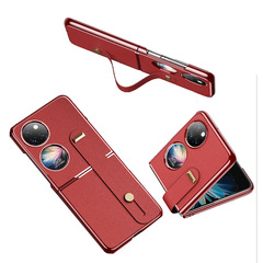 適用華為POCKET 2腕帶真皮支架手機殼 p50 POCKET S電鍍保護硬殼