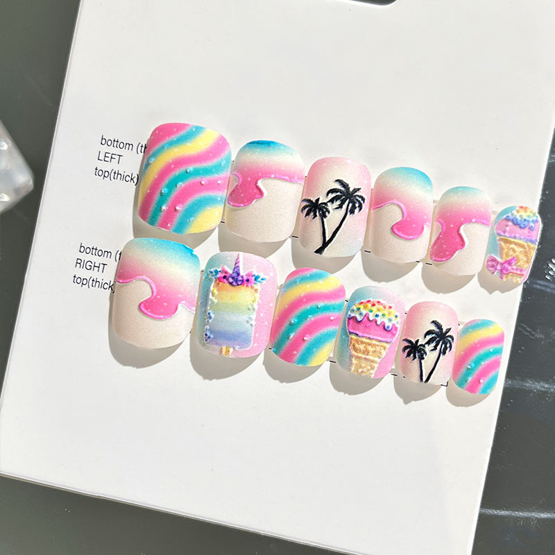 24 piezas de puntas de uñas postizas para adultos, estilo corto, uñas postizas en relieve, nuevas pegatinas de uñas, puntas de uñas tridimensionales