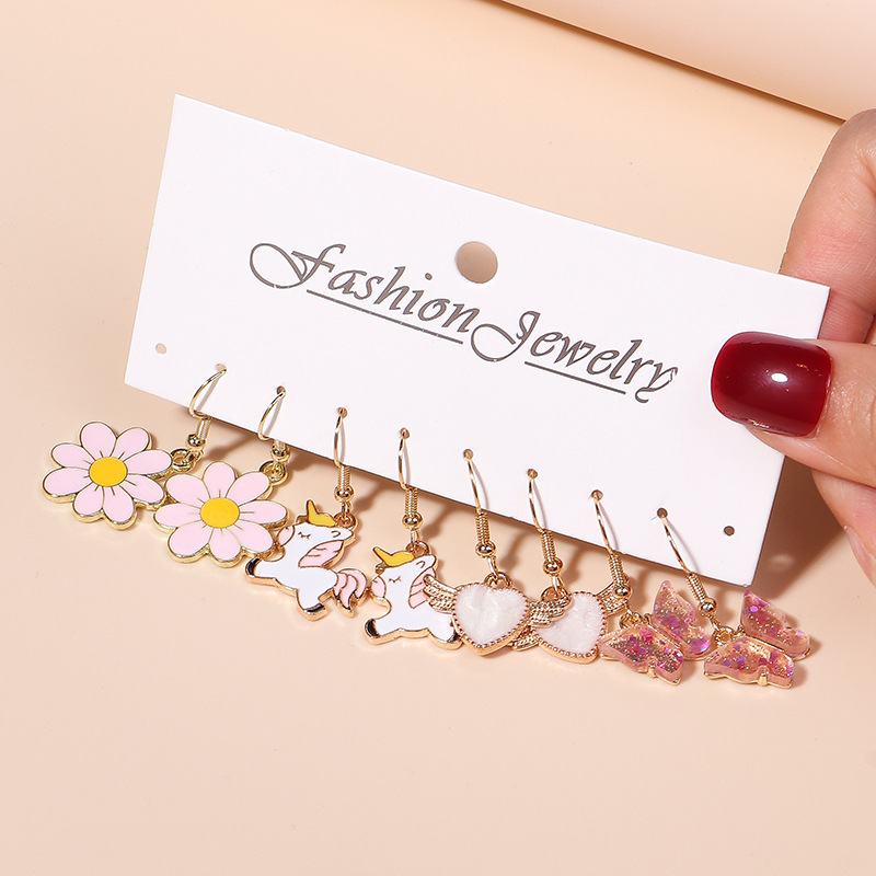 15g Weight Alloy Ear Needle Material Drop Earrings Classification 5 Pairs Quantity Casual, Daily Occasion Alloy Material Cherry, Starfish Pattern Women's Gender Enamel Design Cute Style 5 Pairs Cute Cherry Starfish  Enamel Alloy Drop Earrings 2