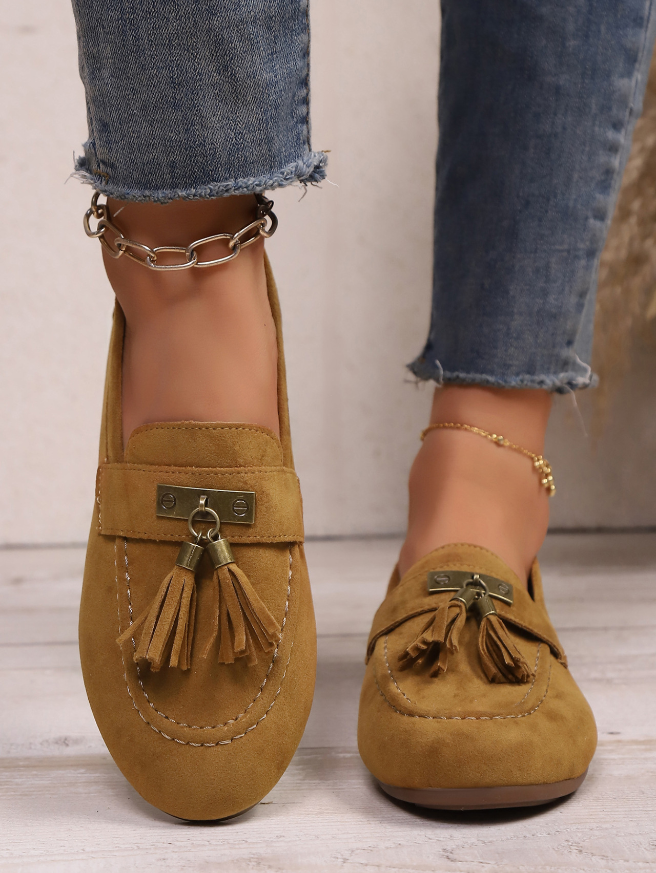Bequeme Damen Wildleder Slipper Freizeitschuhe Mit Quasten Dekor_voghion.com