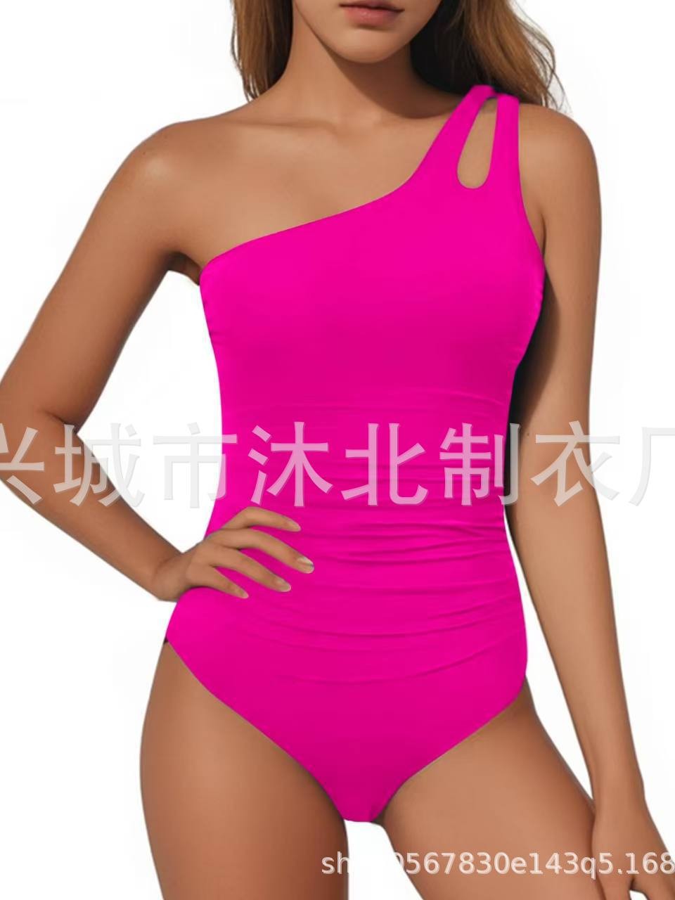 Traje de baño de una pieza para mujer, estilo europeo y americano, color sólido, sexy, con un solo hombro descubierto, efecto adelgazante, con almohadillas en el pecho, Amazon 2025 image 2