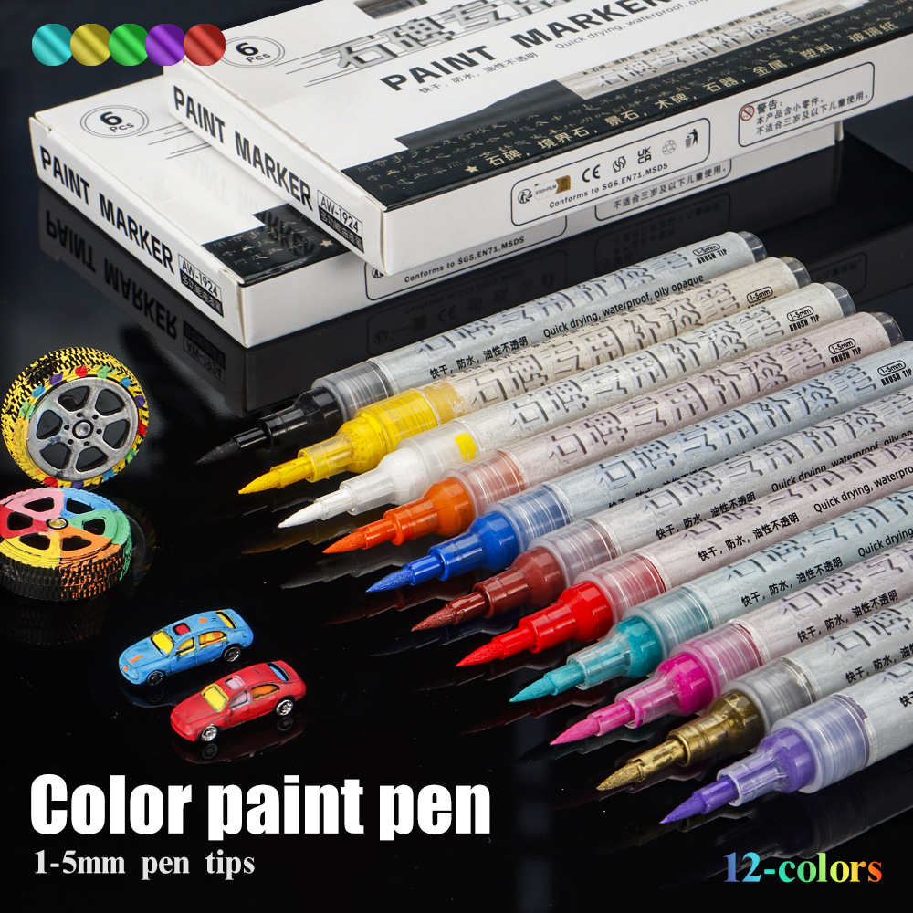 12 colores bolígrafo de pintura blando conjunto de cepillo aceitoso graffiti bolígrafo de pintura impermeable no desvanecido bolígrafo al por mayor