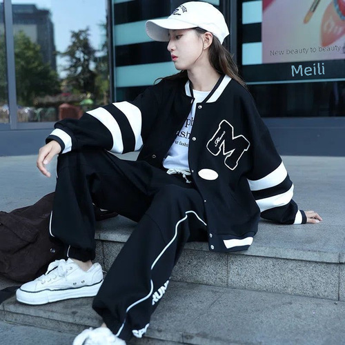 Girl's Internet Celebrity Spring and Autumn Set 2024 New Arrival for Older Children Middle School Students Outerwear Sports Clothes Children's Two-Piece Set