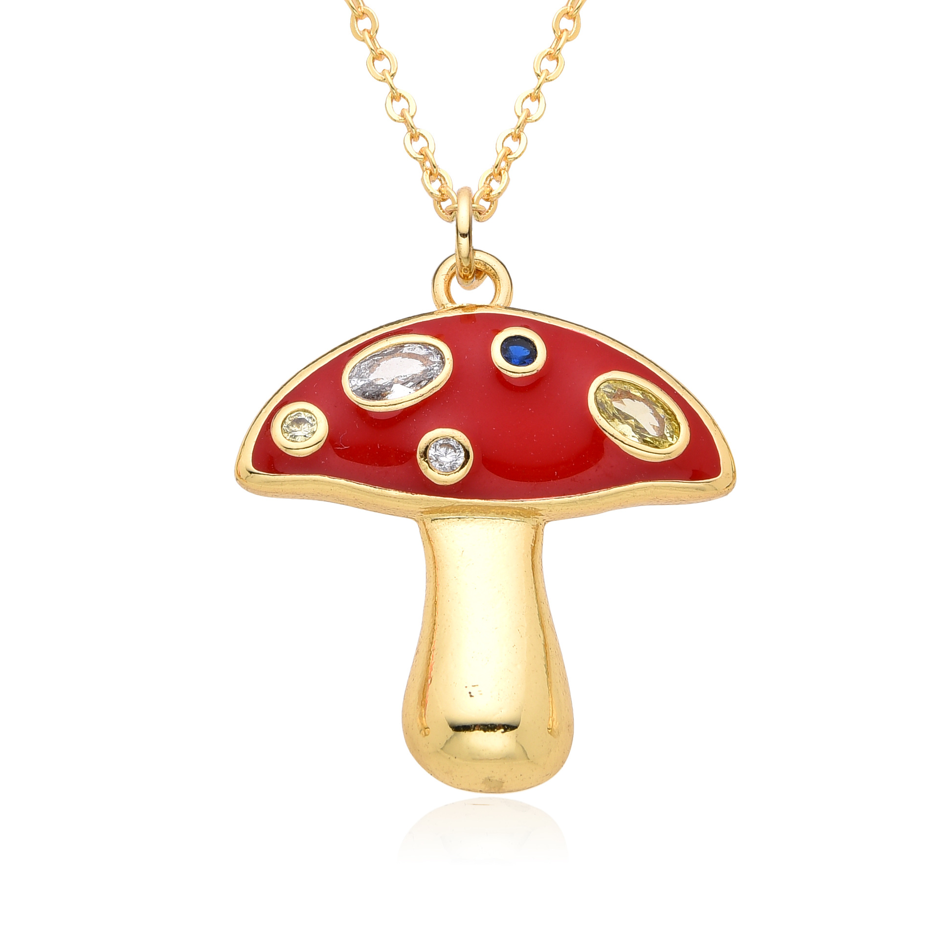 1 Piece Quantity Copper Inlay Mushroom Zircon Pendant Necklace