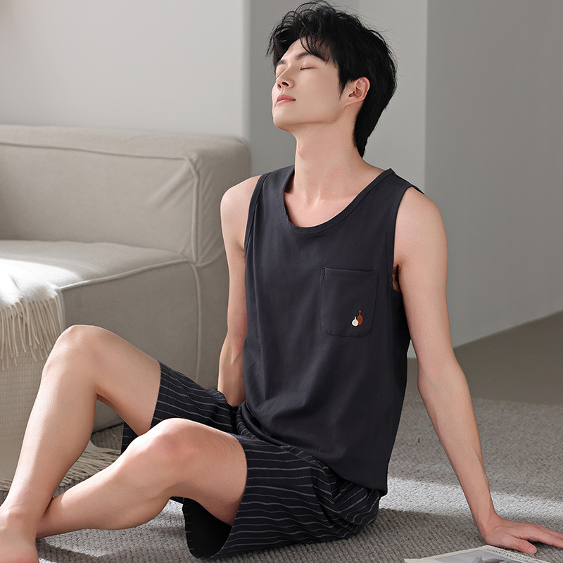 Pijama de hombre de verano modelo chaleco sin mangas delgado ropa casera casera papá suelta tamaño grande se puede usar fuera