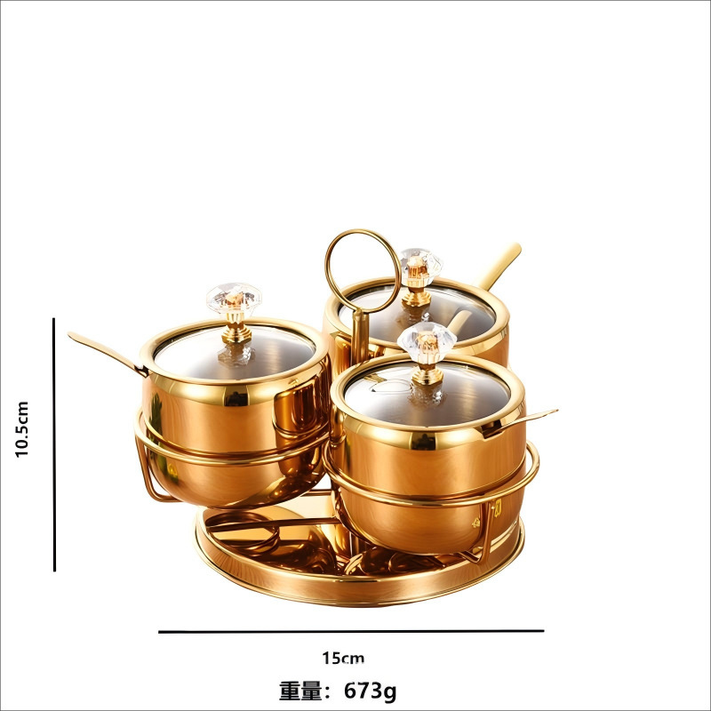304不锈钢调味罐加厚金色带勺可视玻璃盖佐料罐家用厨房多味套装|undefined