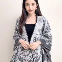 高品质秋冬新款重磅战马棕色女士羊绒披肩双面秋冬保暖斗篷披风潮