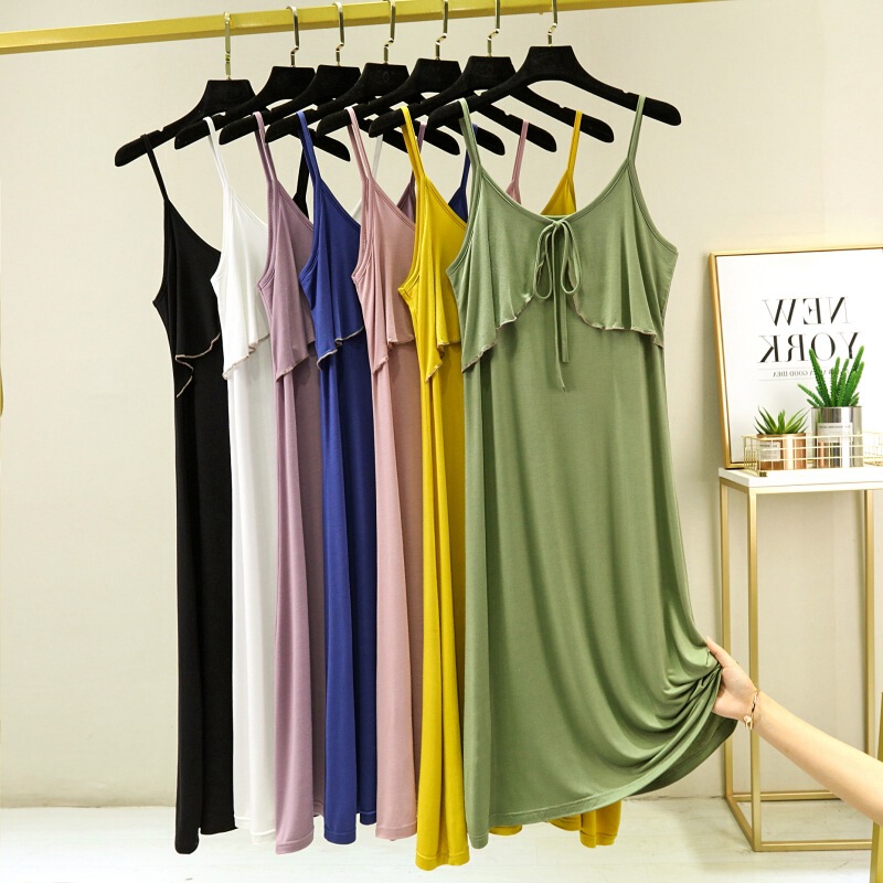 Nightdress Women's Summer Thin Modal Sling Vacant Skirt Home A- line Skirt Loose Base Skirt Sleeveless Dress