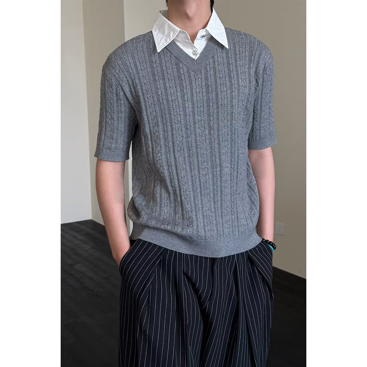 Polo camisa de punto camisa de mangas cortas hombre solapa falsa dos piezas camisa de torsión cuello vieja camisa de estilo de dinero fábrica transfronteriza al por mayor