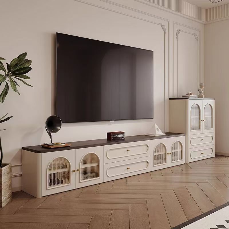 Cream Retro Tv Cabinet Coffee Table Combination Small Living Room Storage Storage Cabinet Integrated Tv Floor-Standing Side Cabinet