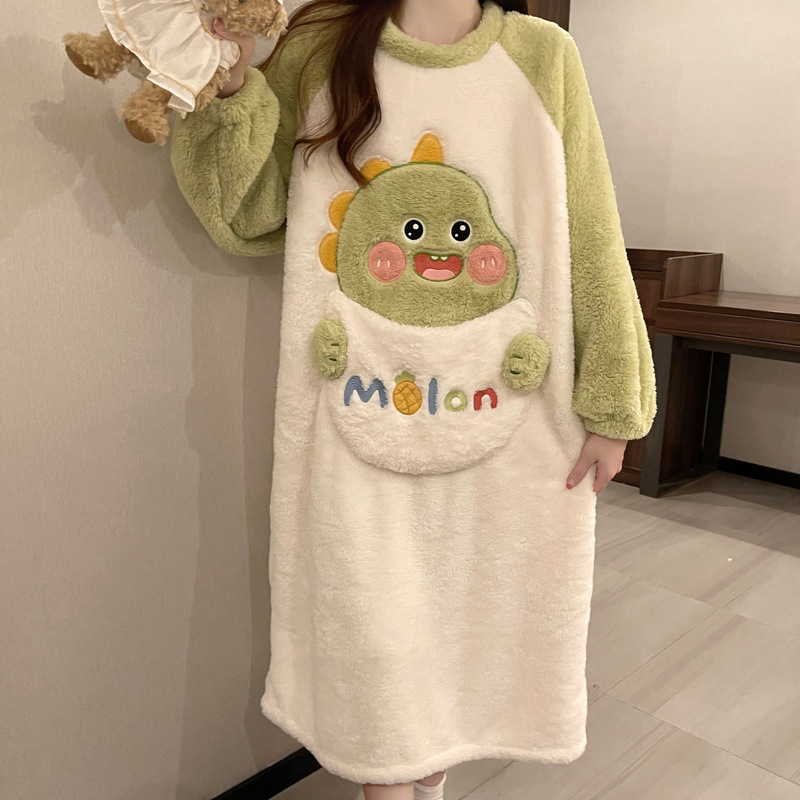 Otoño y invierno pijamas damas engrosadas y peluche lindas dibujos animados de coral rojo largo red pijamas de gran tamaño