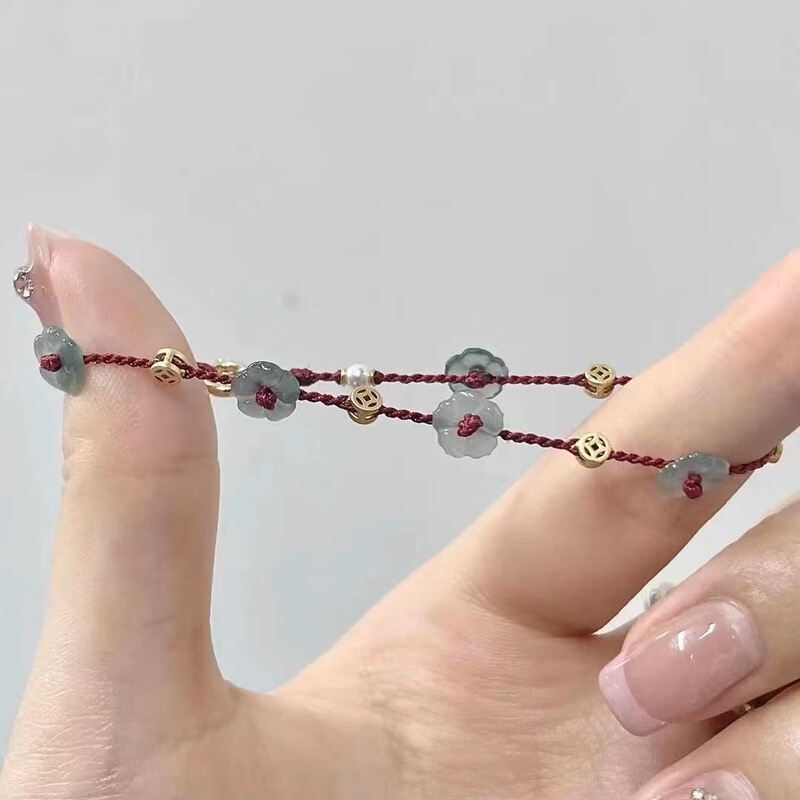 "Super Rich Flower" Wine Red Woven Rope Flower Bracelet Female Niche Design High Value Pearl Embellishment Bracelet "Super Rich Flower" Wine Red Woven Rope Flower Bracelet Female Niche Design High Value Pearl Embellishment Bracelet