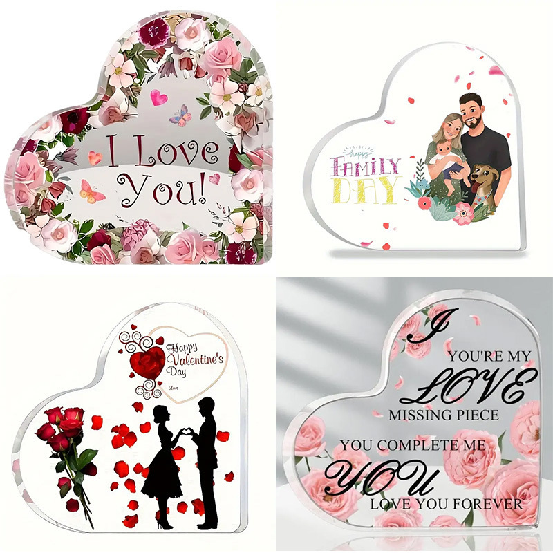 跨境新款亚克力心形创意情人节快乐送妻子女朋友浪漫礼品桌面摆台