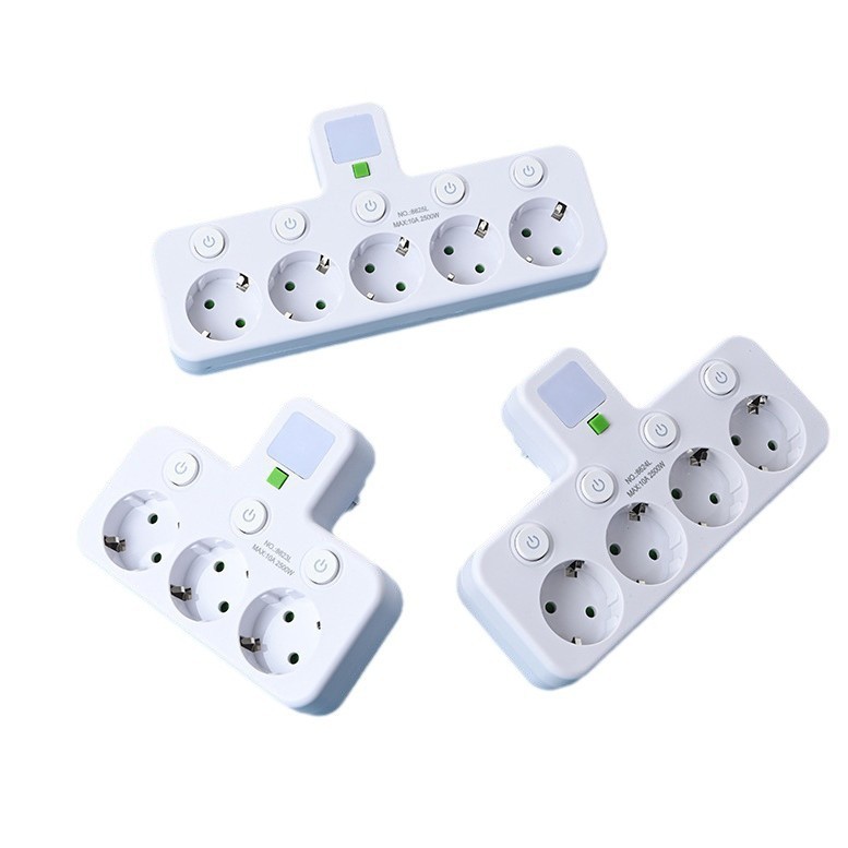 Estándar europeo blanco y negro con lámpara nocturna 1 a 21 a 31 a 4 conector de carga USB-C