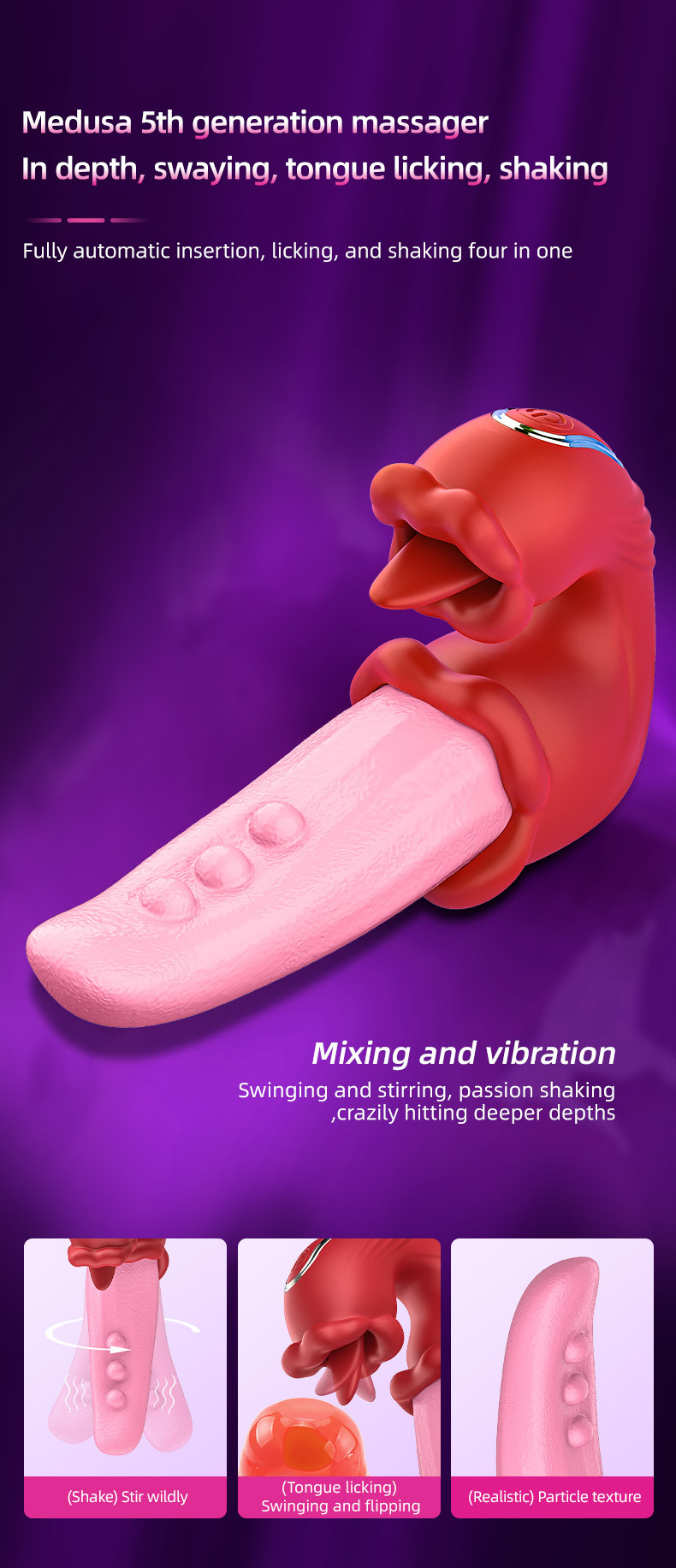 Medusa Tongue Licking & Sucking Vibrator, Dual-Tongue Clitoral and G-Spot Stimulator, Pink — detail image 2