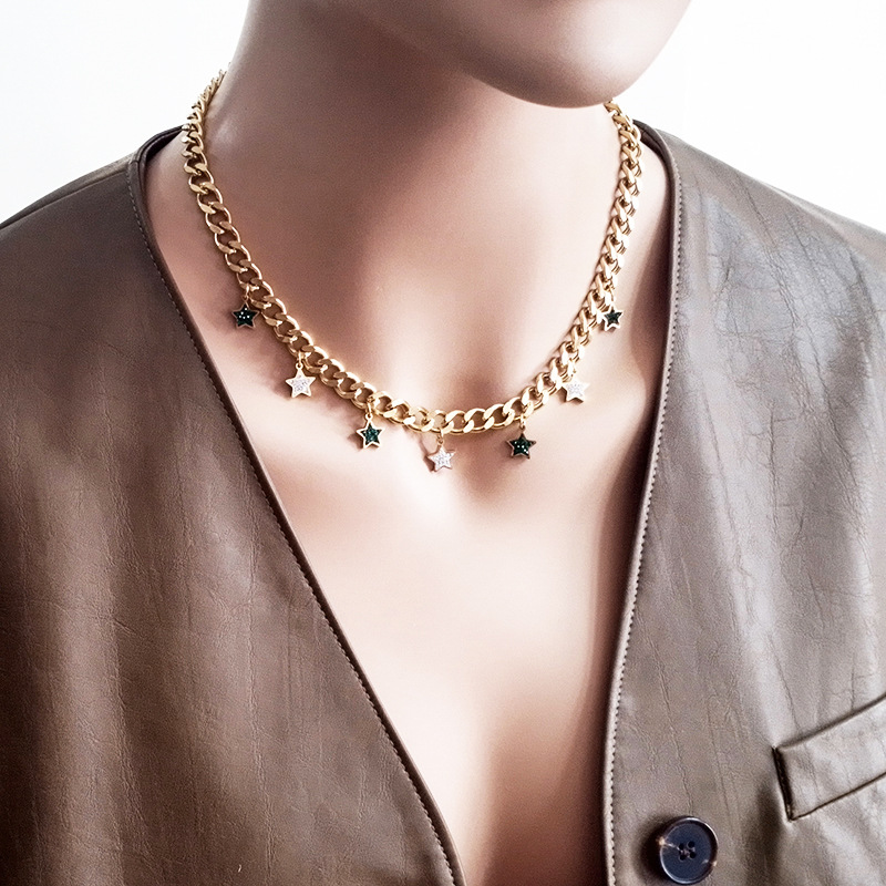 Fashion Star Titanium Steel Inlay Artificial Crystal Pendant Necklace 1 Piece