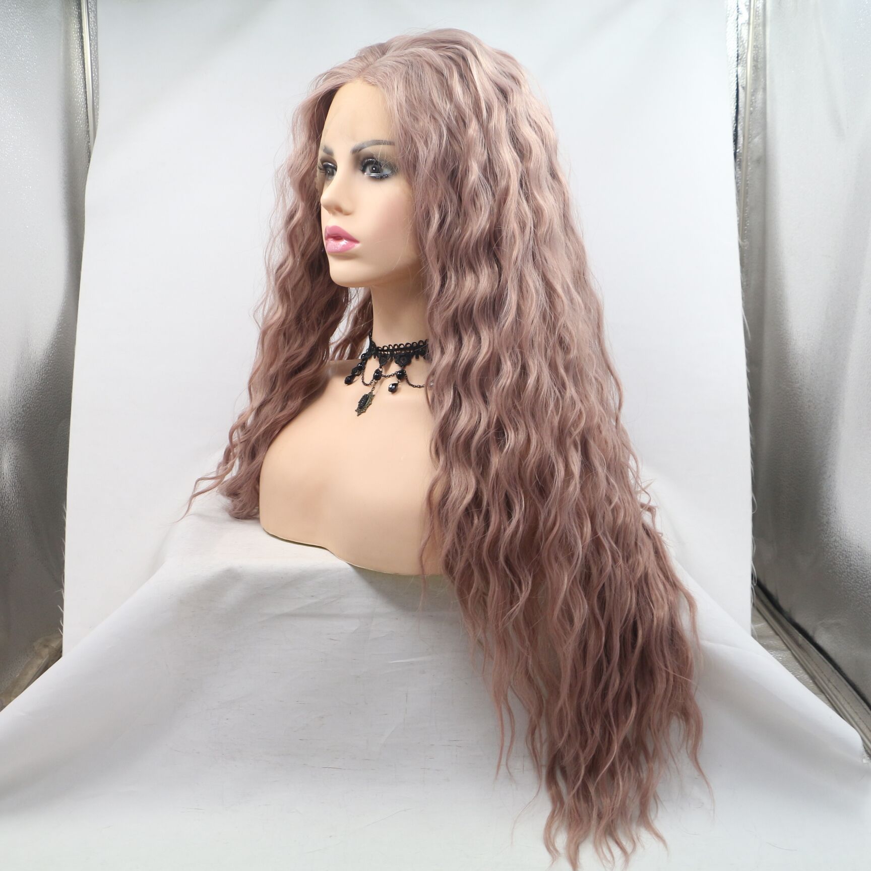 NEW LOOK 2021 Peluca de encaje frontal de fibra química cabello largo y rizado europeo y americano cabello rizado encaje cabello largo capucha peluca