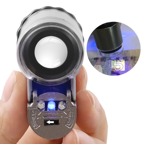 With LED light and UV banknote inspection lamp for viewing jade, jewelry and antiques, mini microscope for jewelry identification, 50x magnifying glass