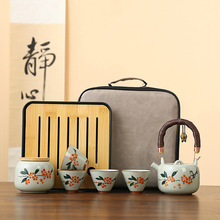 提梁壶釉下彩手绘雏菊泡茶壶油画风复古藤条茶壶单壶陶瓷功夫茶具