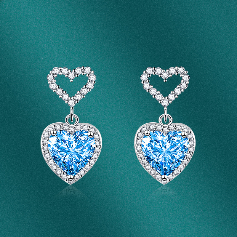 Fashion Heart Shape Copper Inlay Zircon Drop Earrings 1 Pair