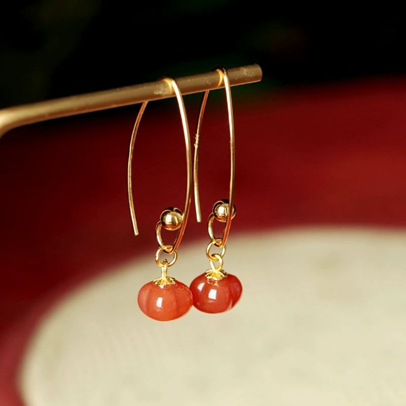 "Хурма и хурма" Оригинальный сычуаньский натуральный южно-красный агат маленькая хурма серьги серьги национальный стиль новый китайский стиль