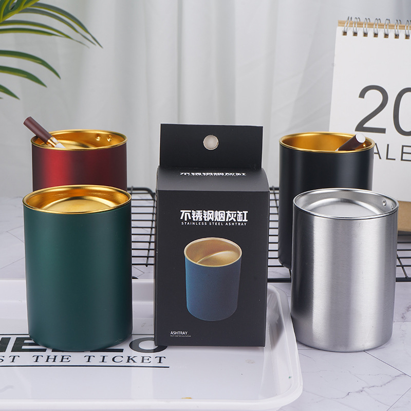 (2개) 스테인레스 스틸 재떨이 뚜껑 방진 및 방진 패션 크리에이티브 홈 카 거실 침실